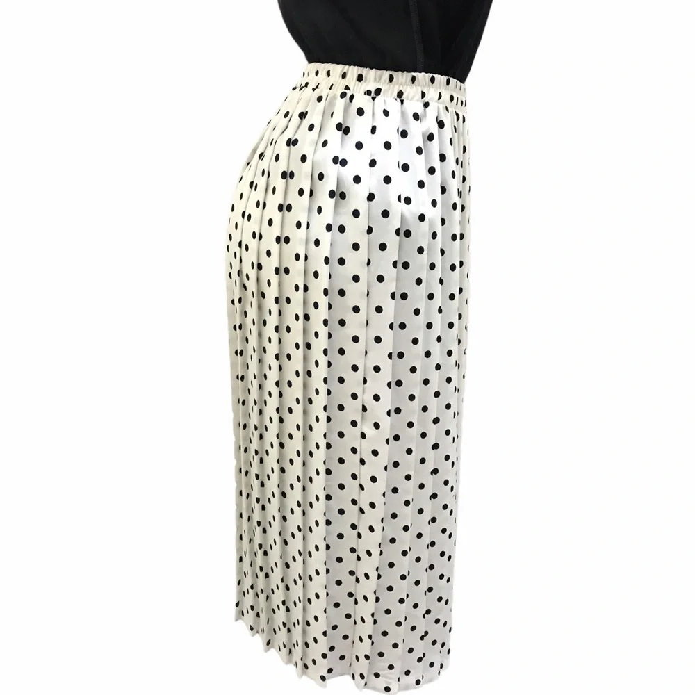 Vintage Pleated Midi Skirt Sz Medium Polka Dot Modest Cottagecore Classic Retro